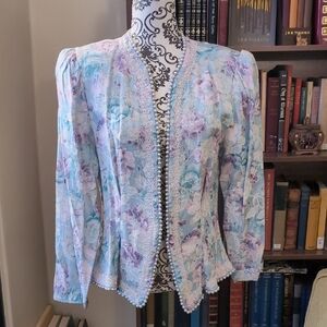 Vintage Floral Blazer With Pearl Bead Embellishments SZ M/L